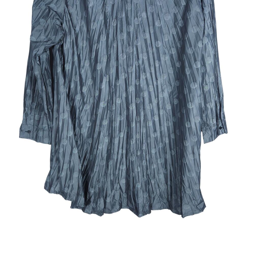 Sun Kim Tunic Jacket Medium Gray Pleated Polka Dot Button Down Artsy Boho Chic - Picture 11 of 13
